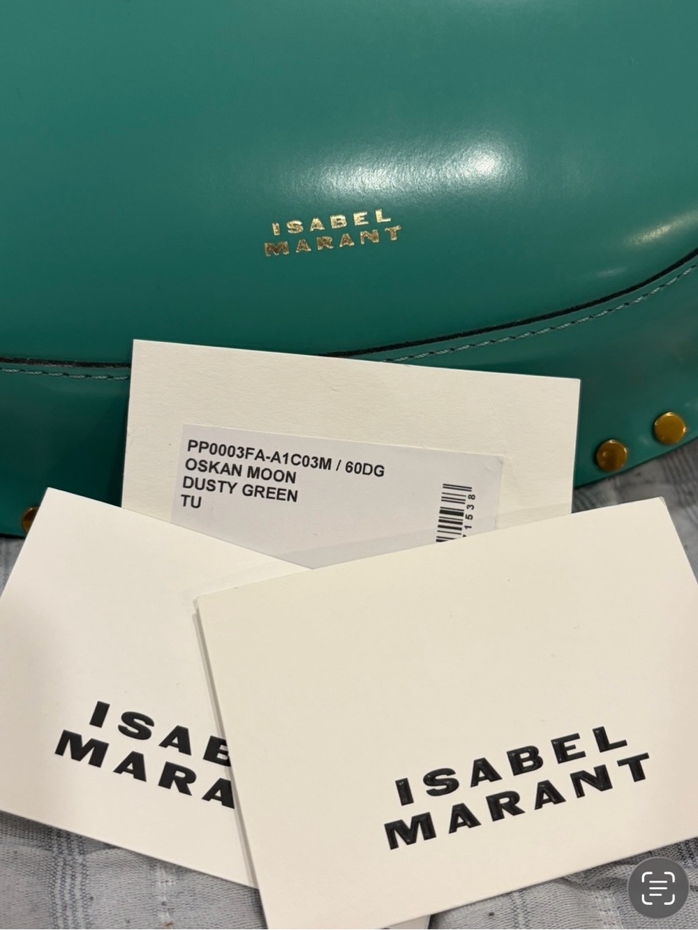 Isabel Marant Oskan Moon Studded Leather Shoulder Bag Dusty Green - Picture 4 of 6